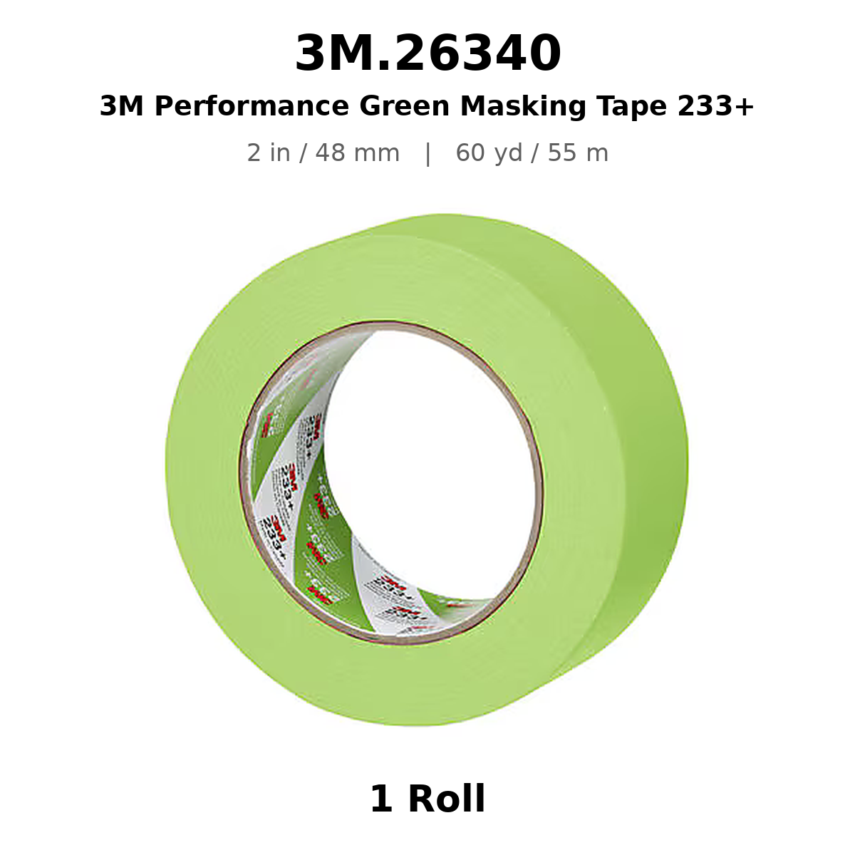 3M 26340 Green Automotive Masking Tape 233+ – 2 in × 180 ft (48 mm × 55 m)