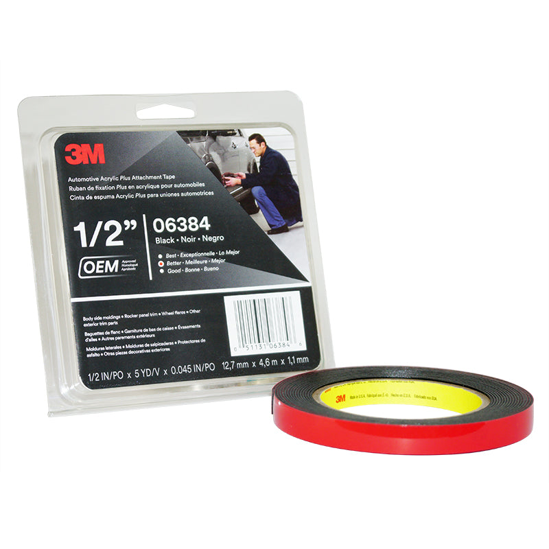 Automotive Acrylic Plus Attachment Tape, Black, 1/2 in x 5 yd, 45 mil, 12 / case