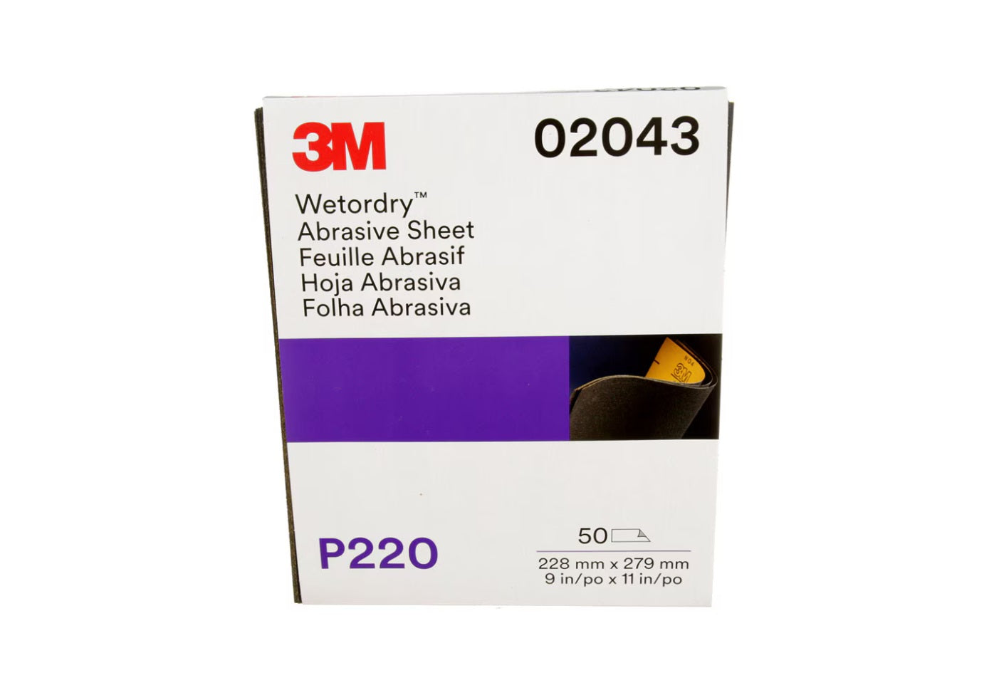 Wetordry Abrasive Sheet 213Q, P220, 9 in x 11 in 50 Sheets/Carton