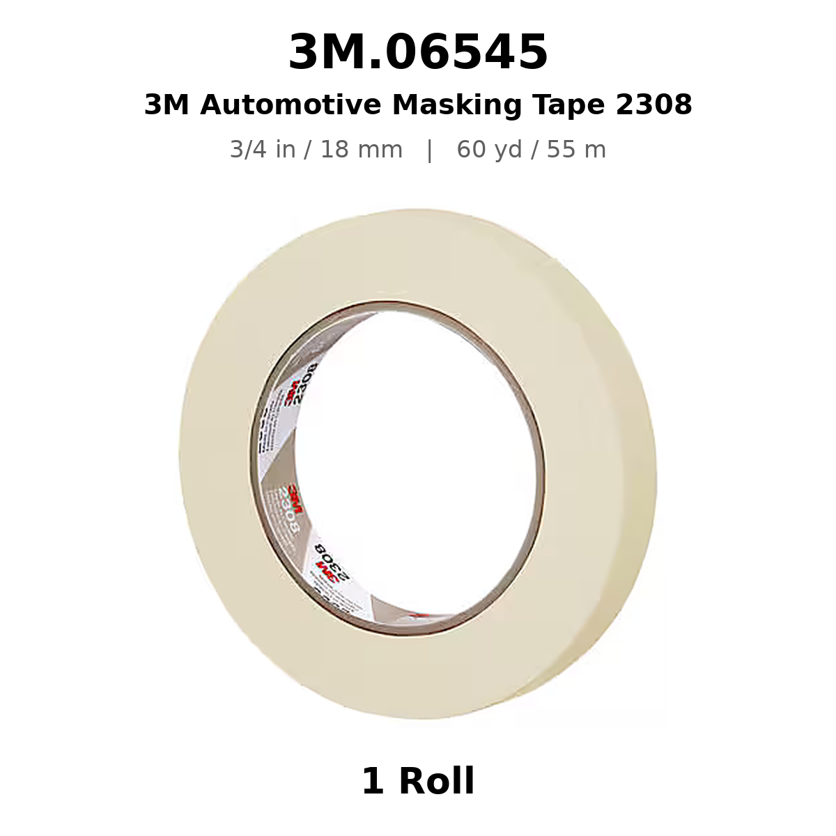 3M 06545 Automotive Masking Tape – 3/4 in × 180 ft (18 mm × 55 m), Natural, 2308
