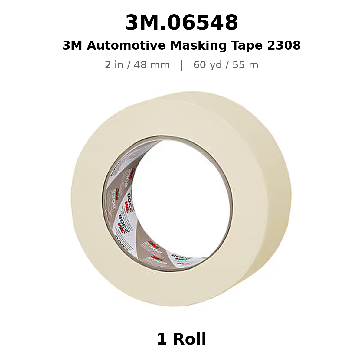 3M 06548 Automotive Masking Tape – 2 in × 180 ft (48 mm × 55 m), Natural, 2308