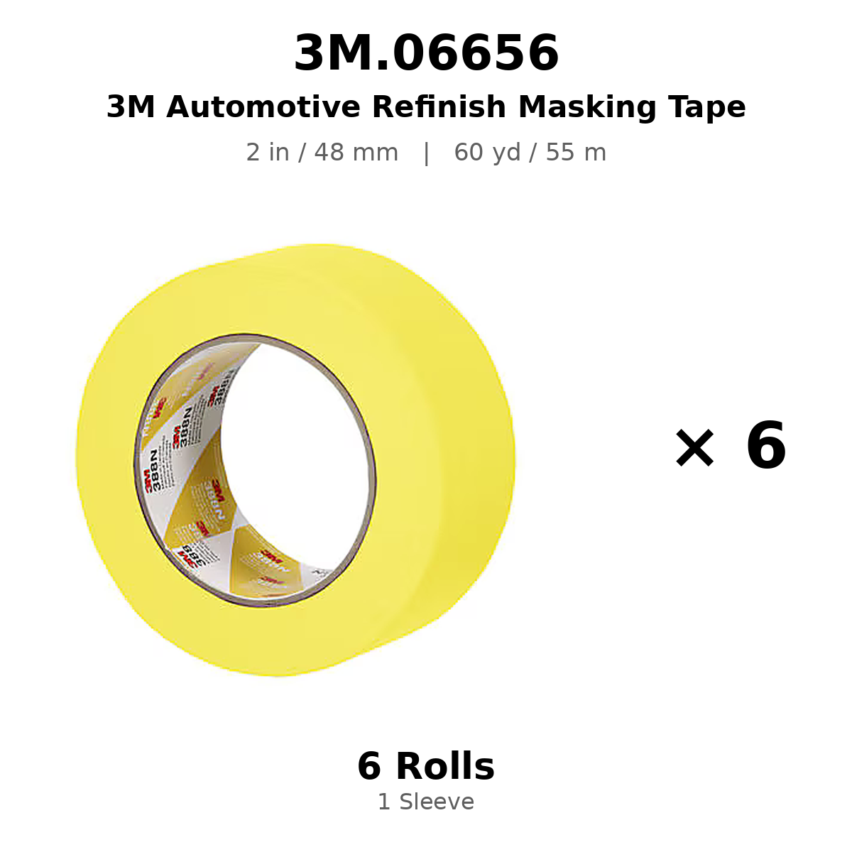 3M 06656 Yellow Automotive Masking Tape – 2 in × 180 ft (48 mm × 55 m)