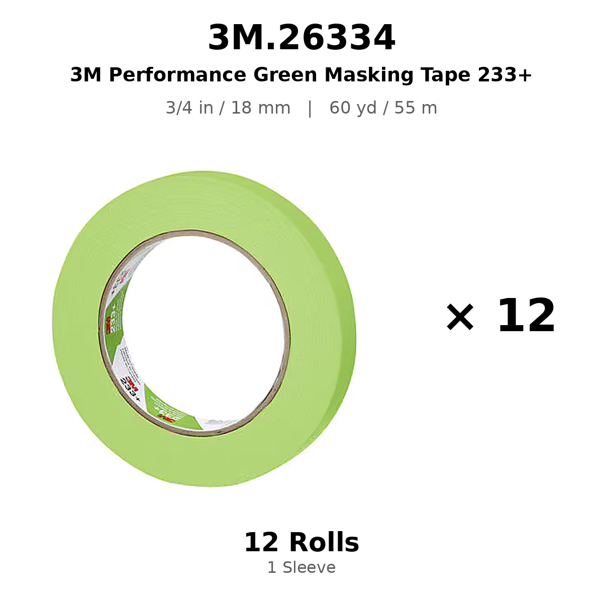 3M 26334 Green Automotive Masking Tape – 3/4 in × 180 ft (18 mm × 55 m)