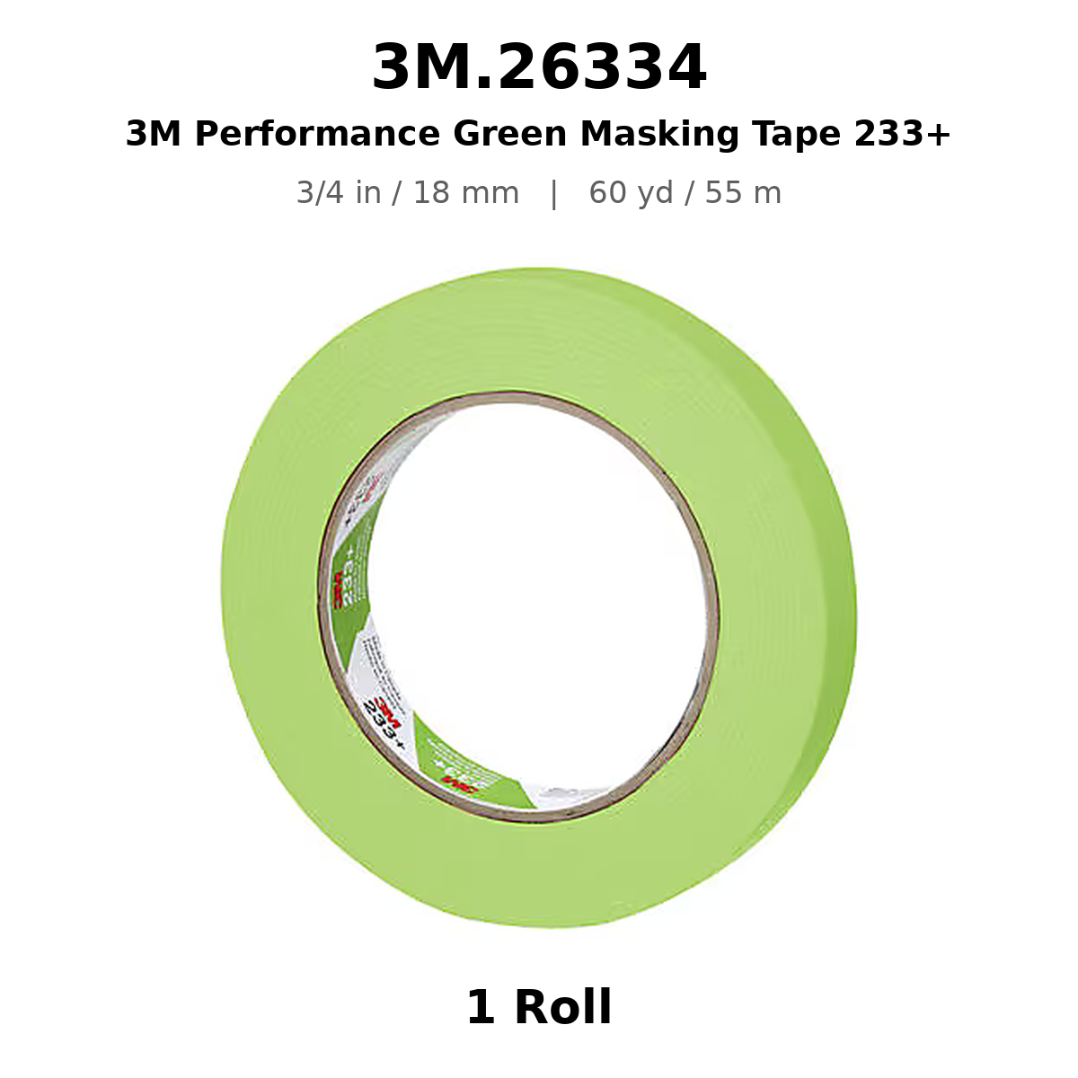 3M 26334 Green Automotive Masking Tape – 3/4 in × 180 ft (18 mm × 55 m)