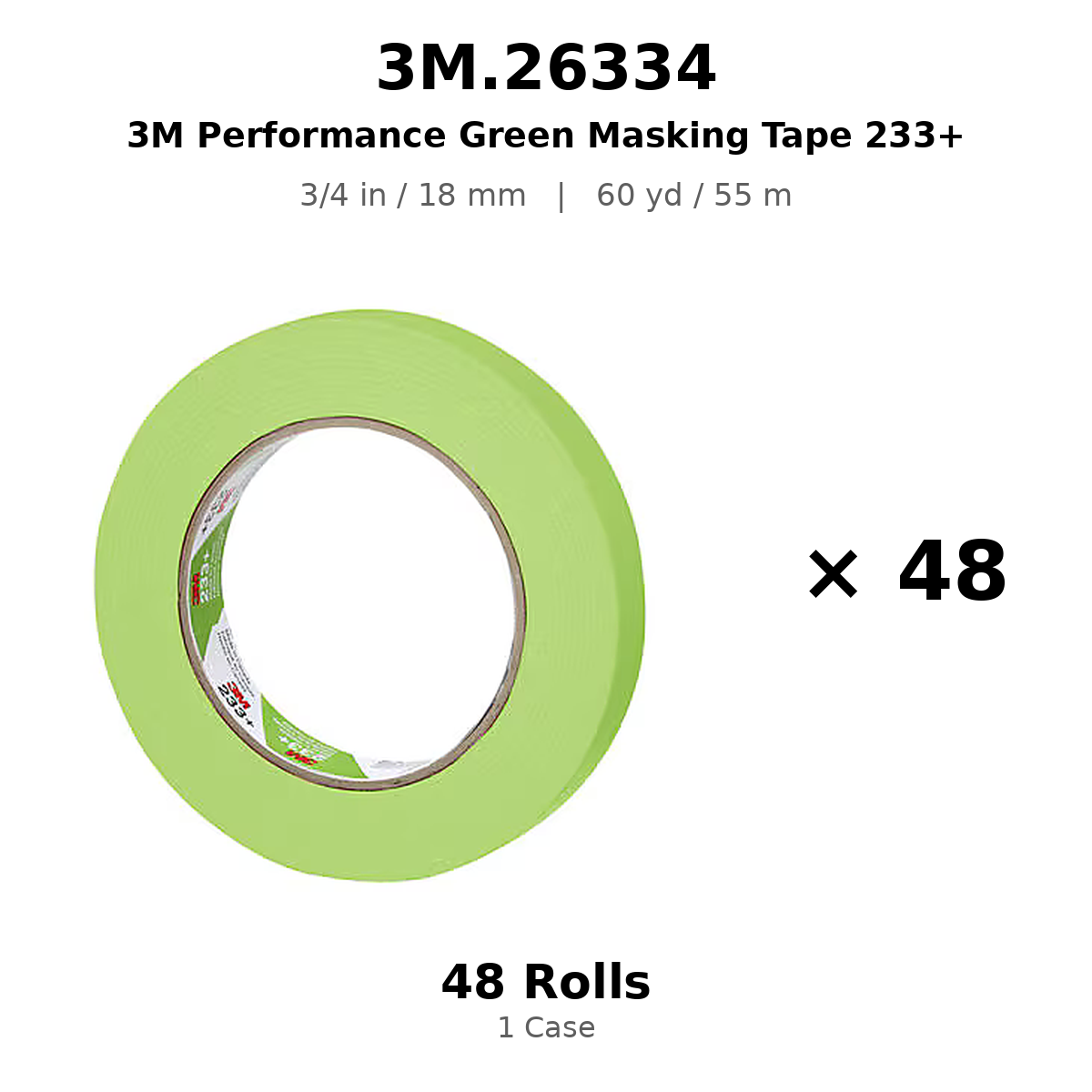 3M 26334 Green Automotive Masking Tape – 3/4 in × 180 ft (18 mm × 55 m)