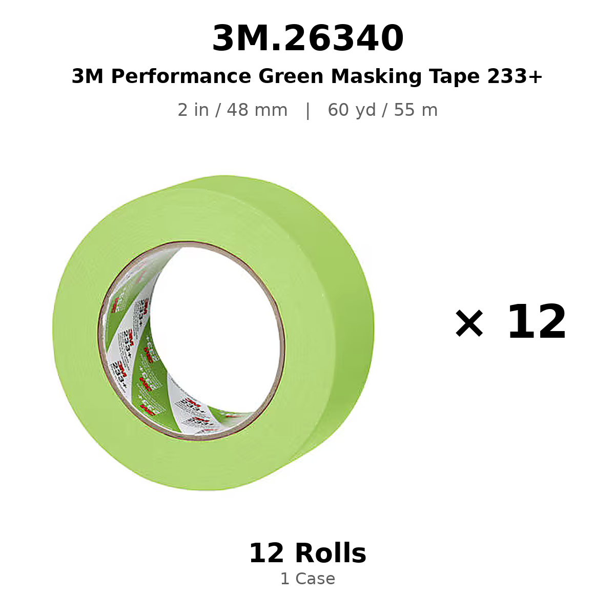3M 26340 Green Automotive Masking Tape 233+ – 2 in × 180 ft (48 mm × 55 m)